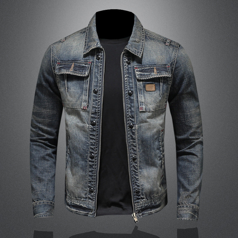 Men's Distressed Vintage Denim Jacket - European American Style