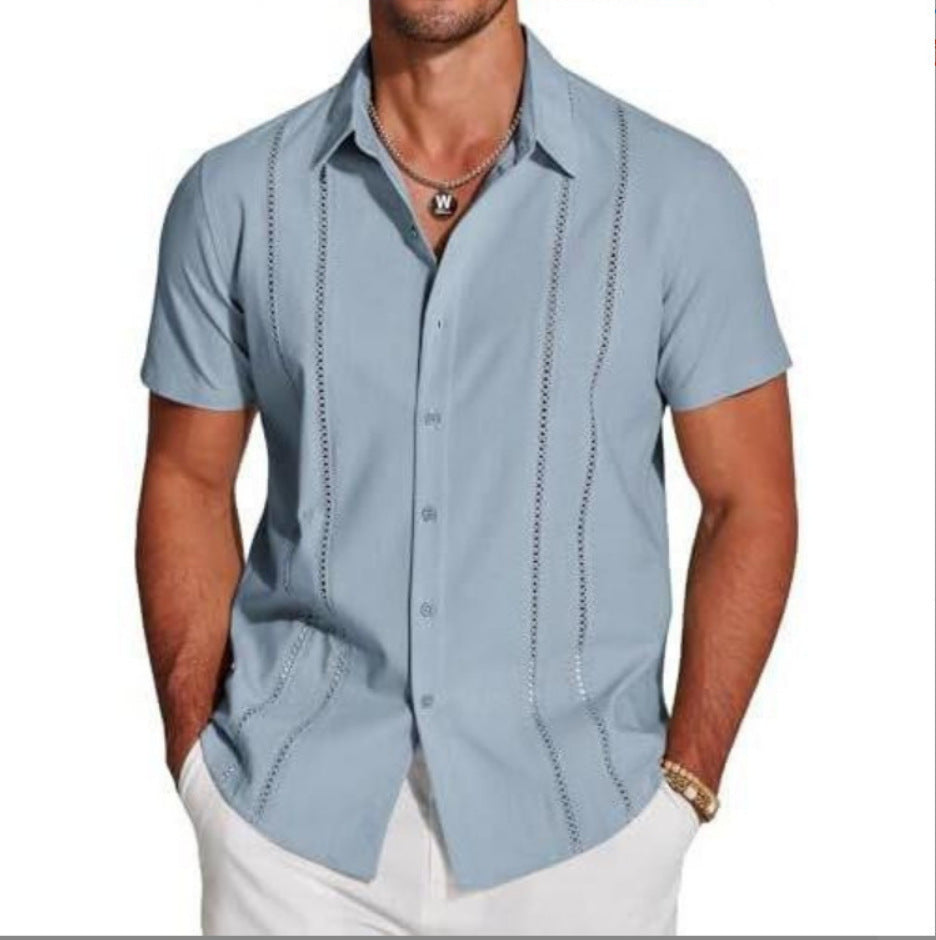 Men's Hawaiian Linen Shirt - Short Sleeve Vacation Style