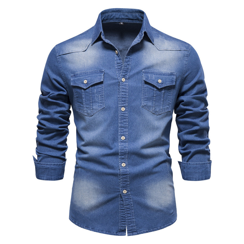 Men's Slim Fit Long Sleeve Denim Shirt — Classic Button-Up Style