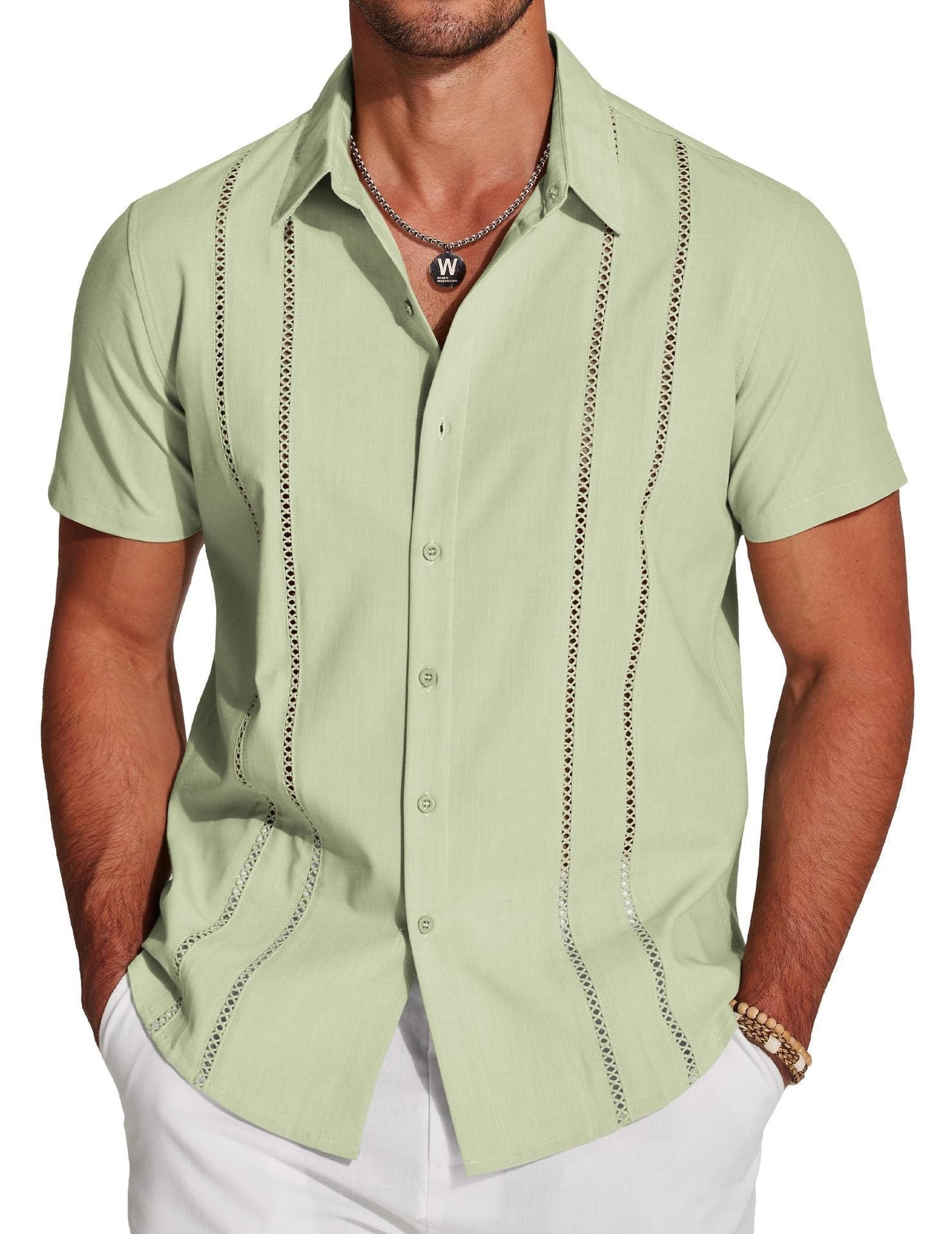 Men's Hawaiian Linen Shirt - Short Sleeve Vacation Style