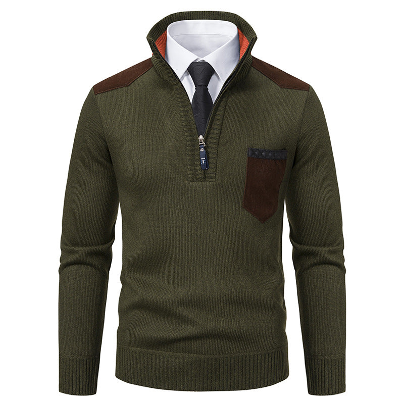 Men's Half-Zip Polo Sweater - Thick Stand Collar Pullover for Autumn Winter