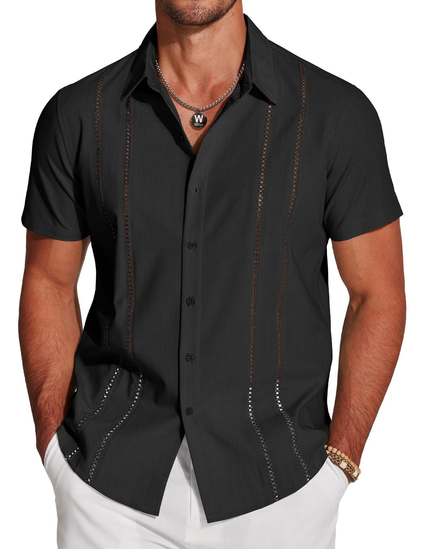 Men's Hawaiian Linen Shirt - Short Sleeve Vacation Style