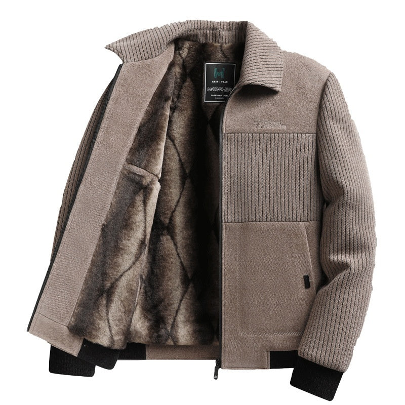 Men's Velvet Padded Winter Coat - Thick Warm Jacket