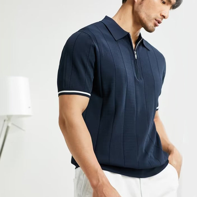 Men's Zipper Polo Shirt - Short Sleeve Lapel T-Shirt Summer Top