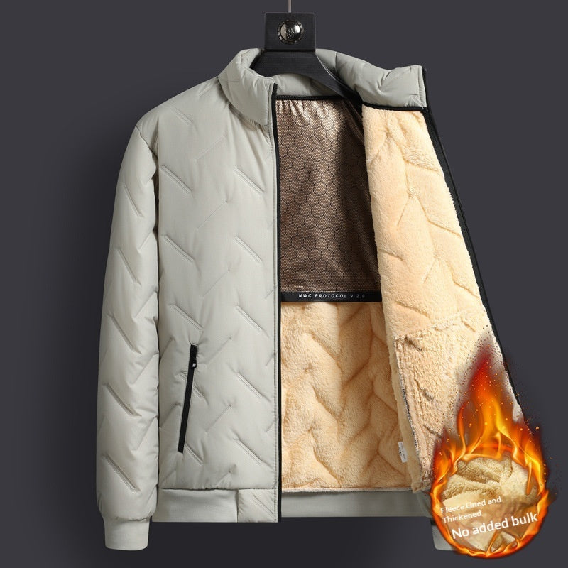 Men's Mid-Length Padded Winter Coat - Fleece-Lined Warm Cotton Jacket
