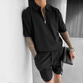Men's 2-Piece Polo Set - Zipper Shirt & Drawstring Shorts Summer Outfit