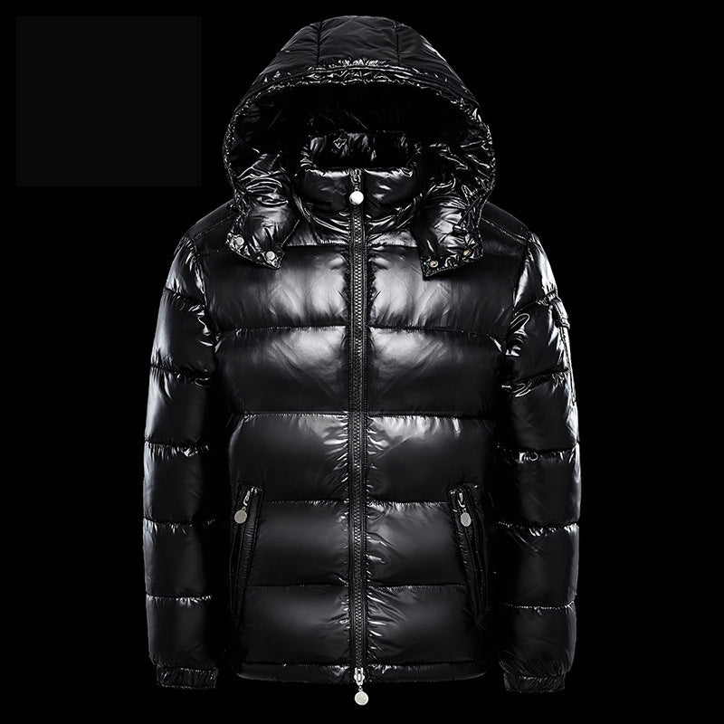 Men's Short Glossy Down Jacket - Trendy Thick Puffer Coat