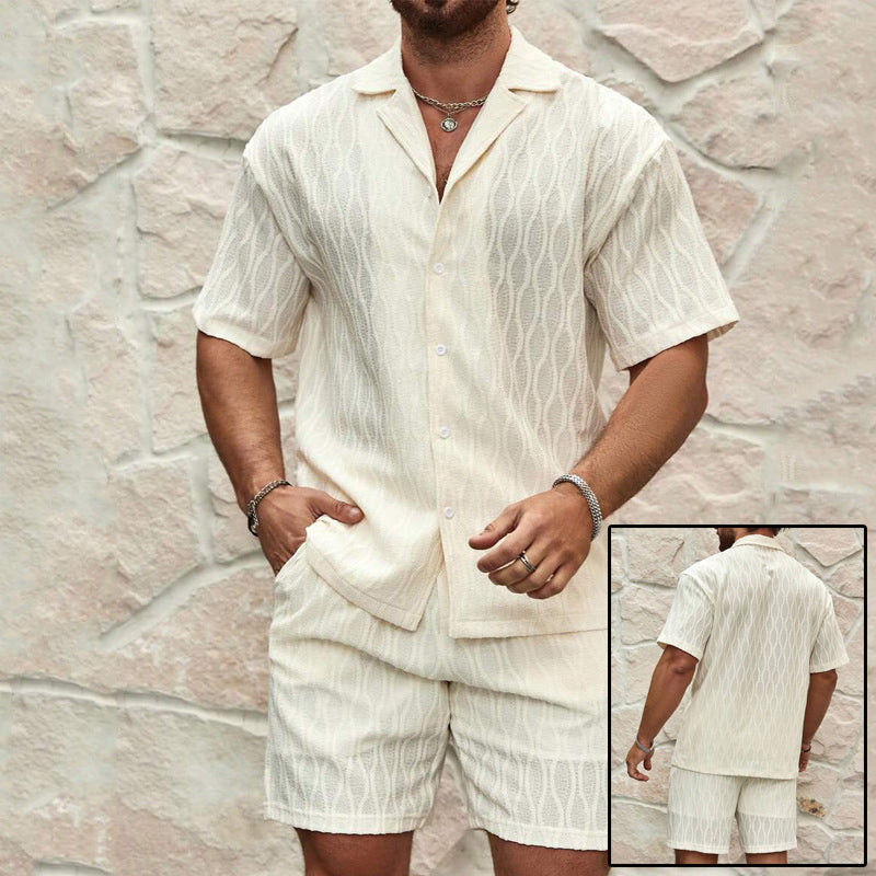 Men's 2-Piece Beach Set - Lapel Shirt & Shorts Summer Outfit