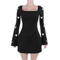 Women's Knitted Dress - Long Sleeve Floral Pattern Dress