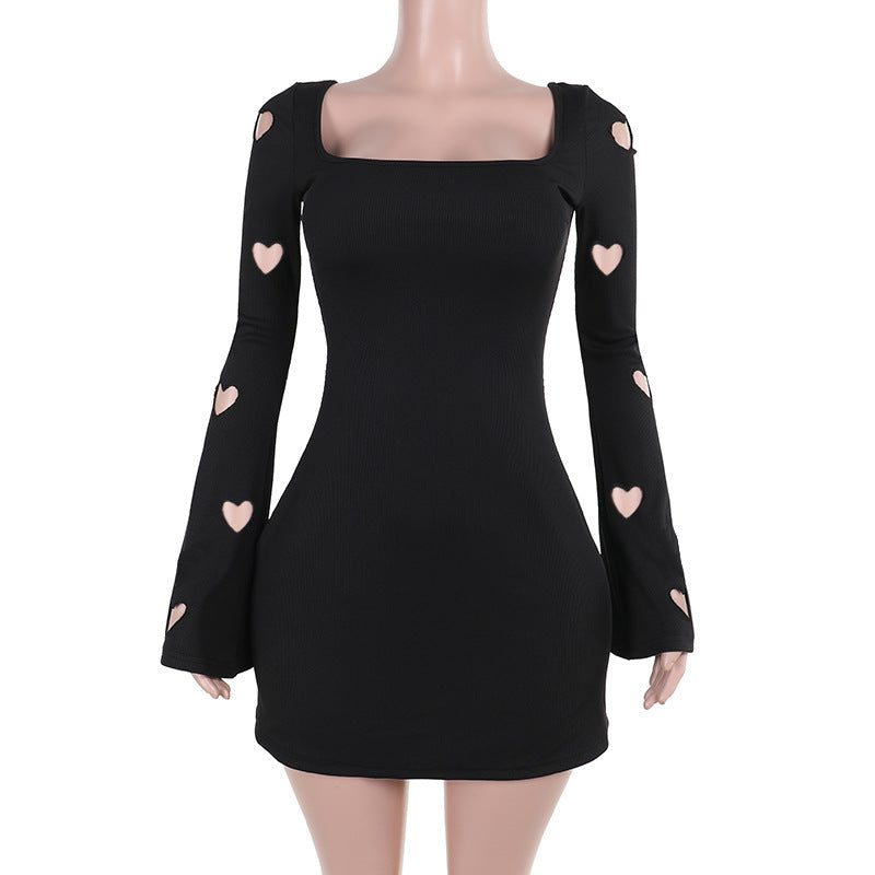 Women's Knitted Dress - Long Sleeve Floral Pattern Dress