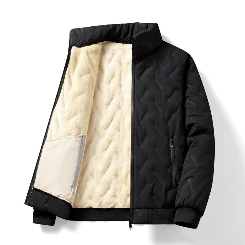 Men's Mid-Length Padded Winter Coat - Fleece-Lined Warm Cotton Jacket