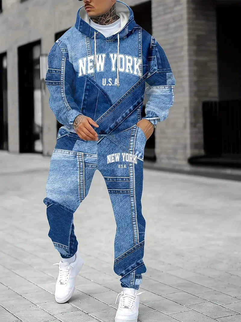Men's 3D Print Hoodie & Pants Set - Casual Tracksuit