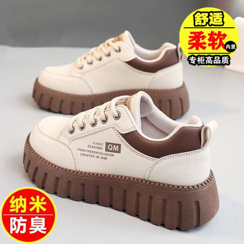 Women's Platform Sneakers - Height Increasing White Casual Shoes