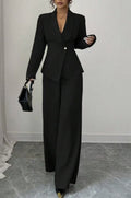 Women's Two-Piece Pants Set - Long Sleeve Top & Straight Leg Trousers