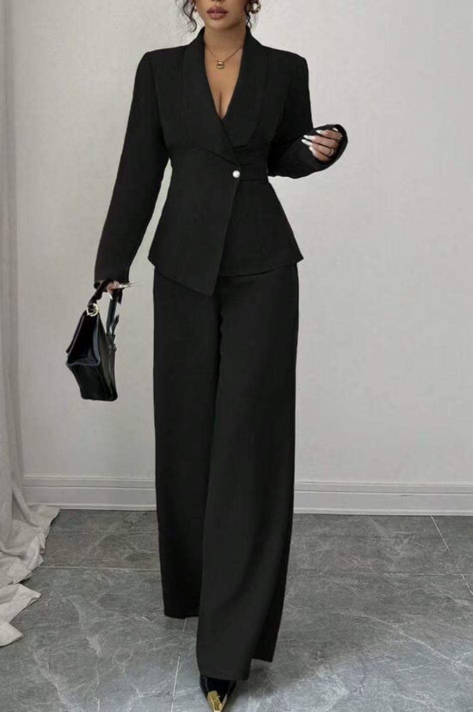 Women's Two-Piece Pants Set - Long Sleeve Top & Straight Leg Trousers