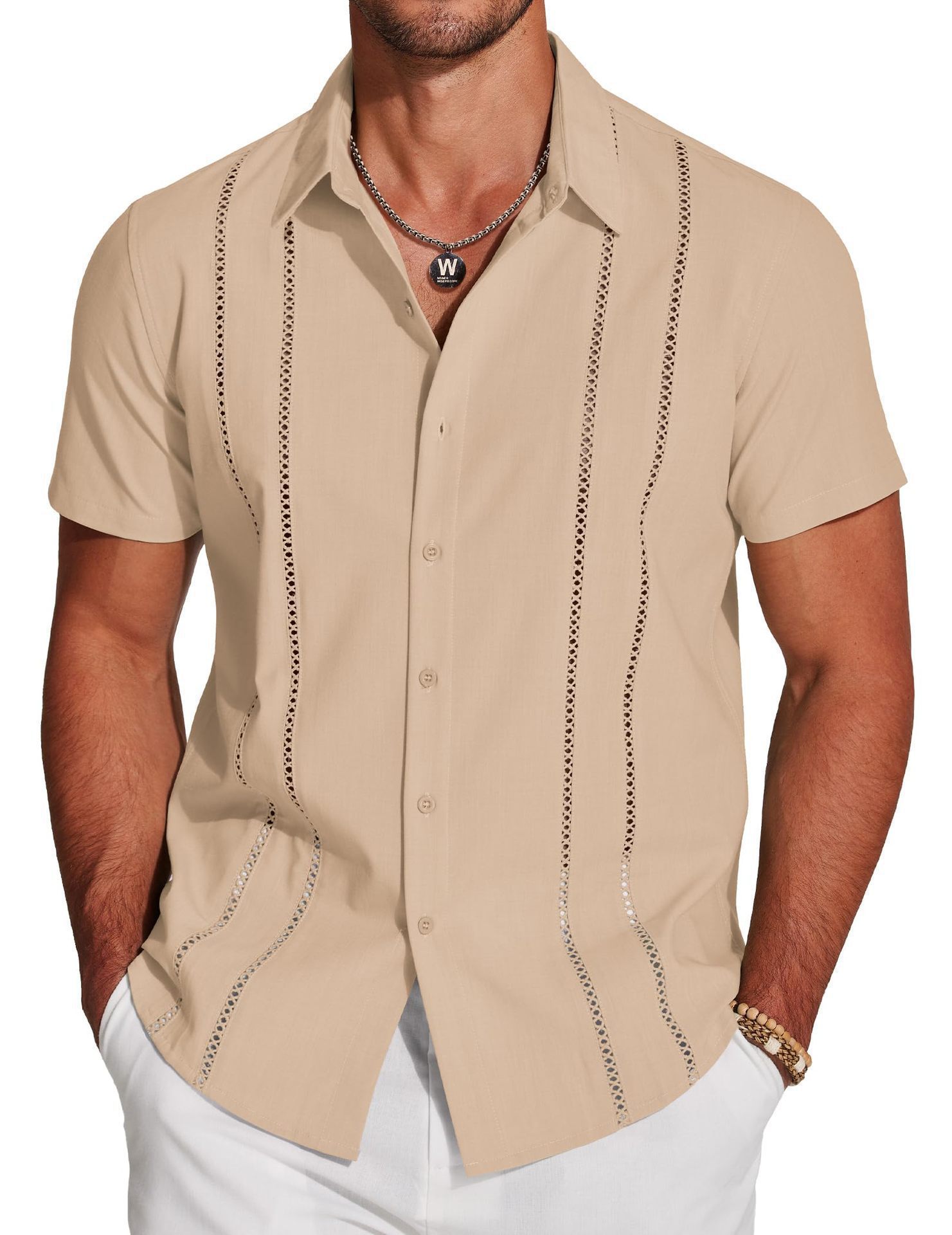 Men's Hawaiian Linen Shirt - Short Sleeve Vacation Style