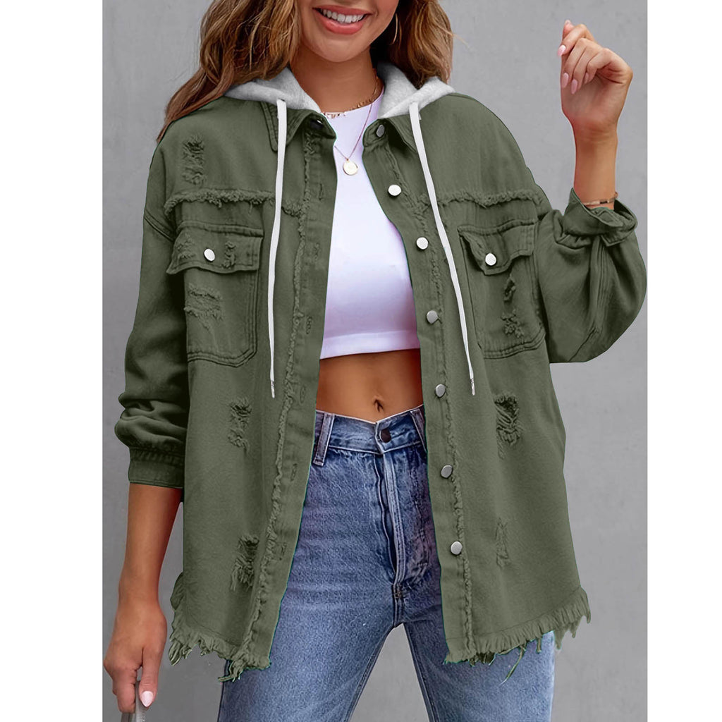 Women's Solid-Color Hooded Denim Jacket - 16 Colors Loose Fit