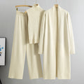 Women's 3-Piece Knit Set - Sleeveless Vest, Long Cardigan & Wide-Leg Pants