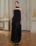 Womens Solid-Color Strapless Dress With Fluttering Ties And A Slit