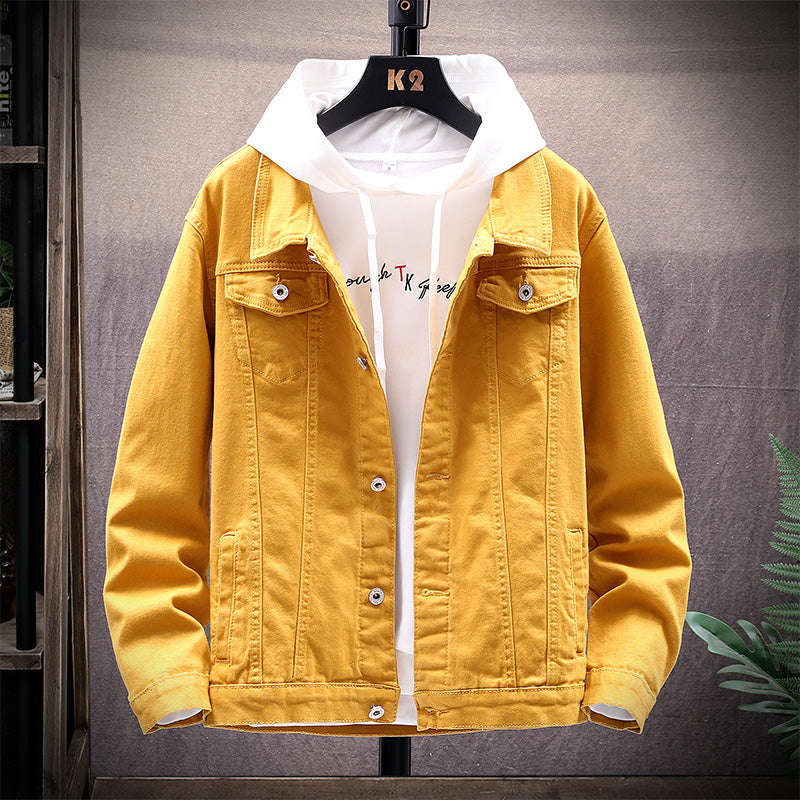 Men's Loose Gradient Denim Jacket - Thick Cotton Stand Collar