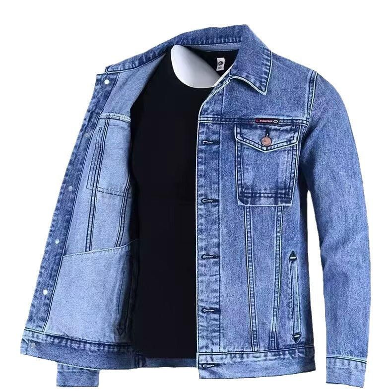 Men's Loose Workwear Denim Jacket - Korean Style Lapel Jacket