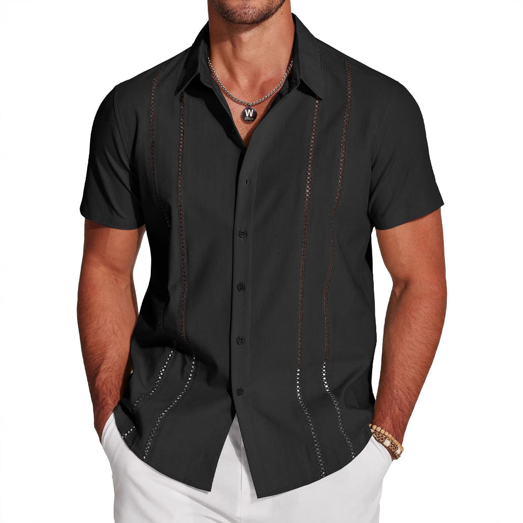 Men's Hawaiian Linen Shirt - Short Sleeve Vacation Style