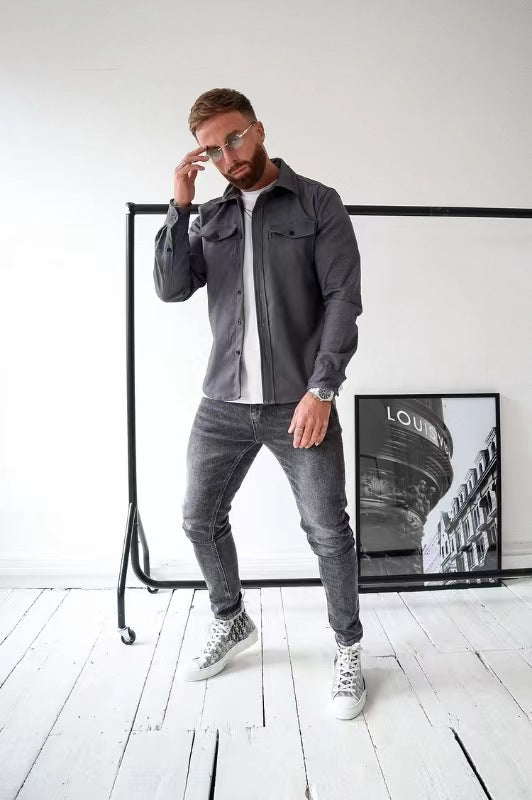 Men's Brushed Casual Shirt - Thick Warm Slim Fit Button-Up
