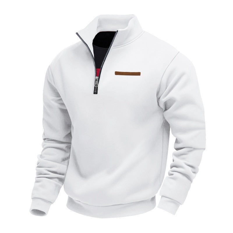 Men's Fleece-Lined Zip-Up Hoodie - Loose Fit Stand Collar