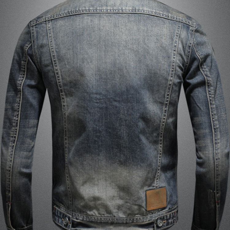 Men's Distressed Vintage Denim Jacket - European American Style