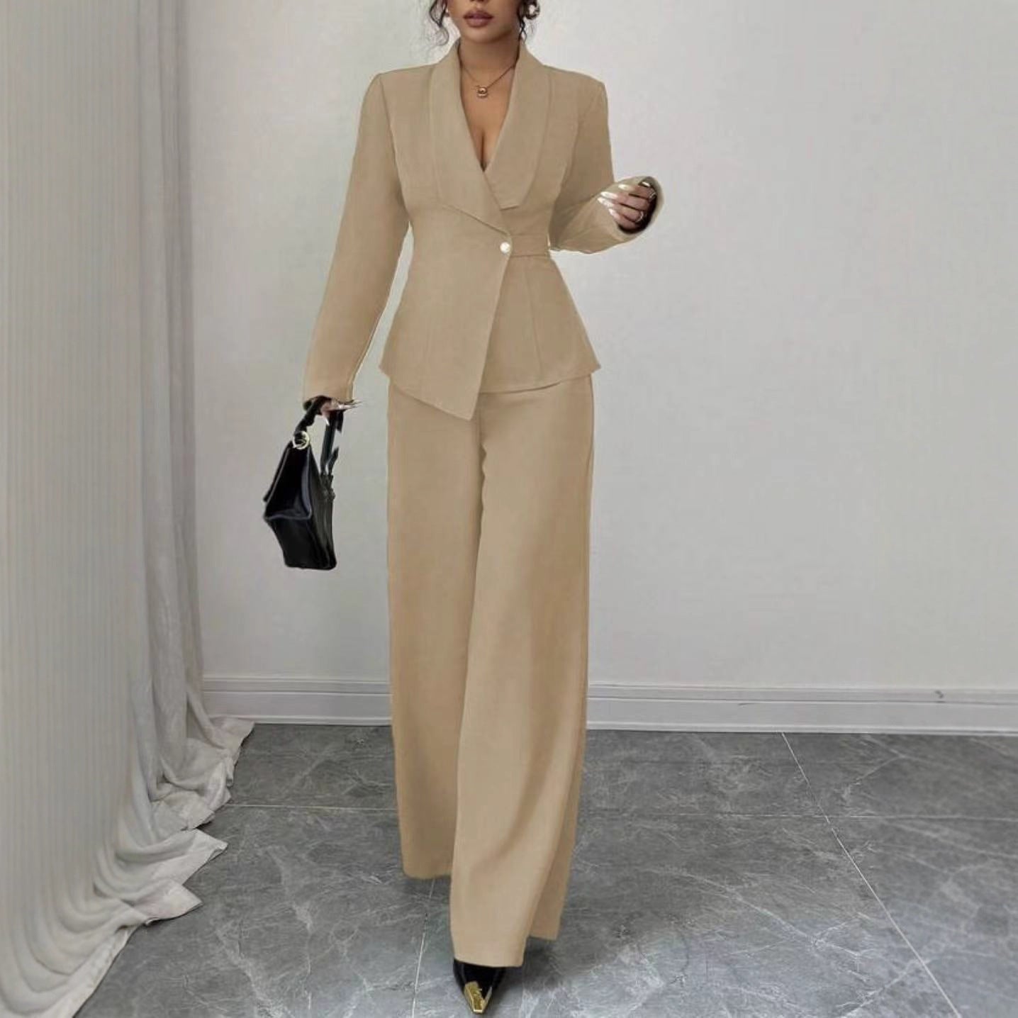 Women's Two-Piece Pants Set - Long Sleeve Top & Straight Leg Trousers