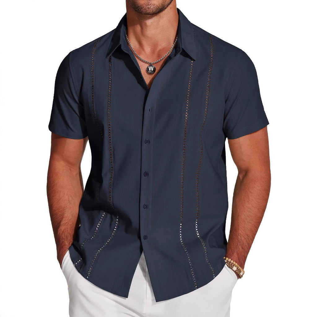 Men's Hawaiian Linen Shirt - Short Sleeve Vacation Style