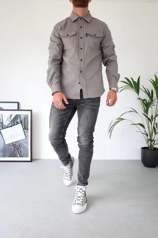 Men's Brushed Casual Shirt - Thick Warm Slim Fit Button-Up